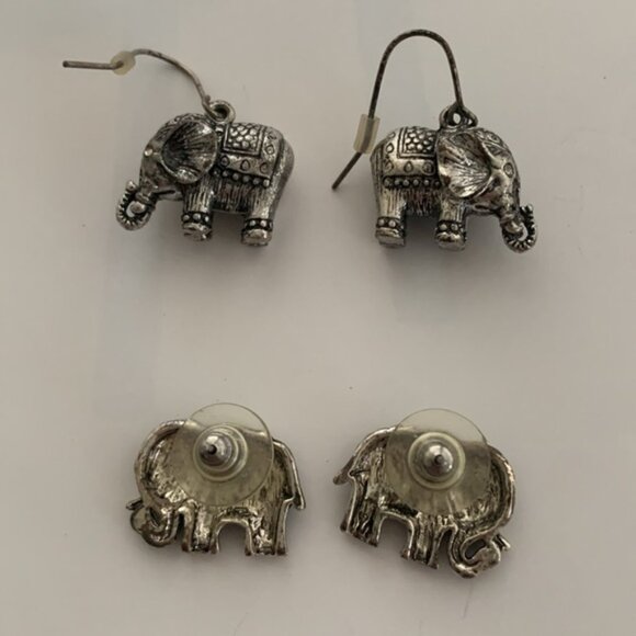 Elephant earrings 2 pairs.w studs. Silver color hardware. - Picture 3 of 14